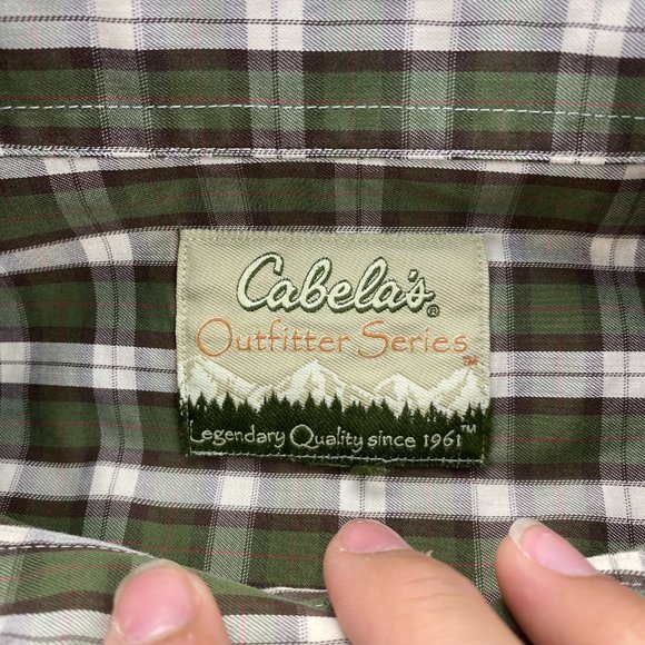 Cabela's Shirt Men 2XL Green Brown Checkered Button Up Casual Outdoors Camping - Picture 2 of 9